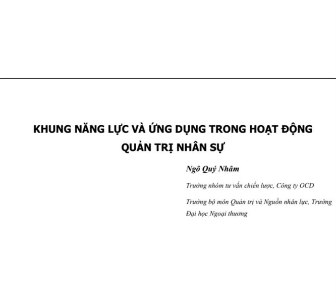 KHUNG NĂNG LỰC VÀ ỨNG DỤNG TRONG HOẠT ĐỘNG QUẢN TRỊ NHÂN SỰ